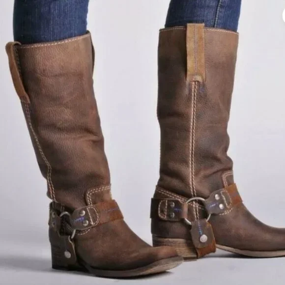 Bed Stu Cobbler Series Opal Brown Leather Harness Boots - Picture 1 of 16